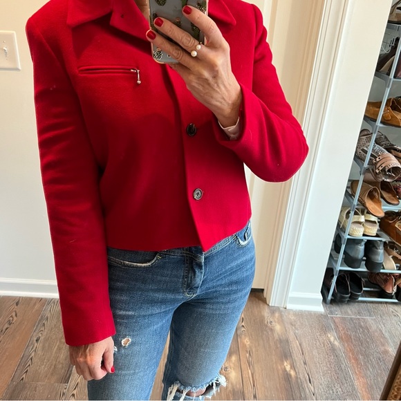 Vintage casual corner wool cashmere blend red cropped blazer jacket - Picture 12 of 13